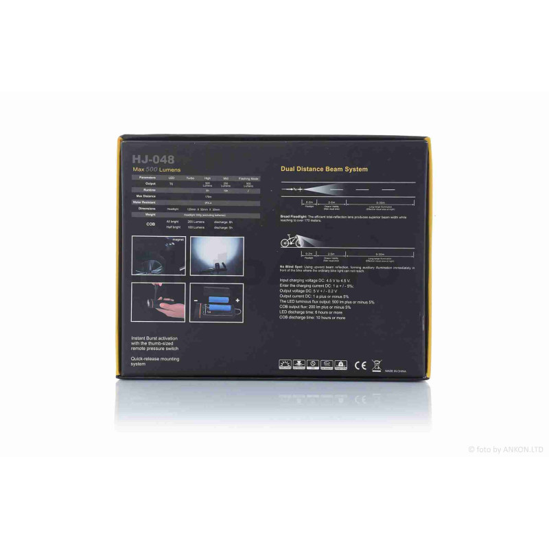 Фара вело  USB/Powerbank  4000mAh  500lm  2 +10 діода  +магніт  #HJ-048  #DEN-060