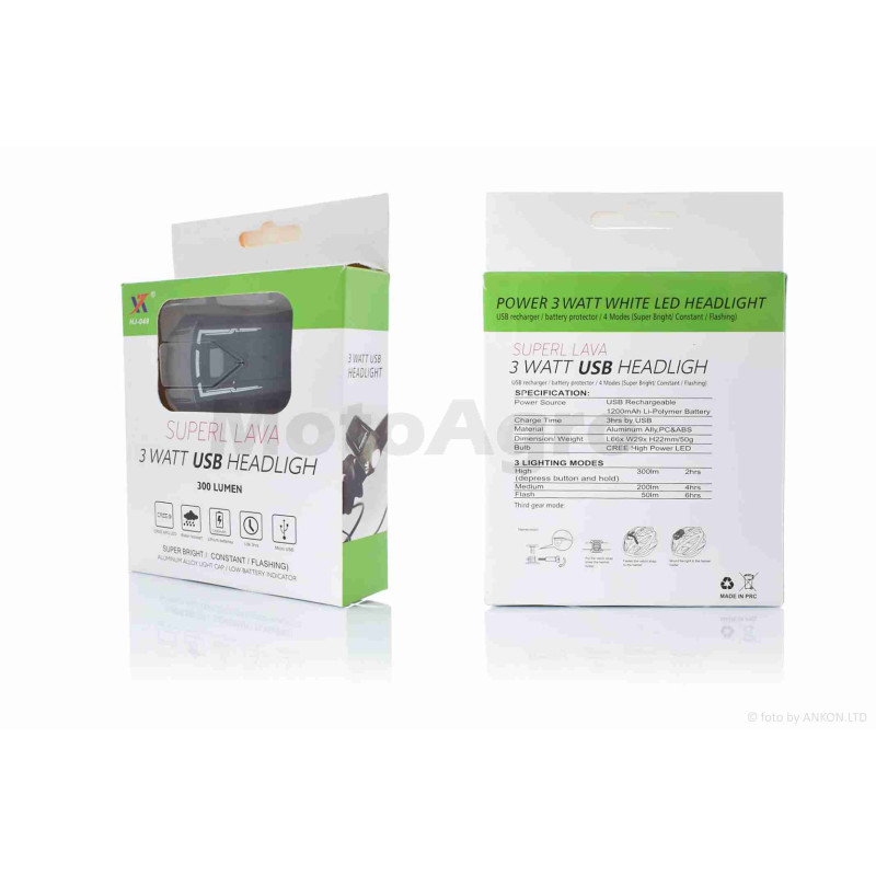 Фара вело  USB/800mAh  1led  CREE  300lm  4 режими  +flash  +кріплення на шолом алюміній  #DEN-059