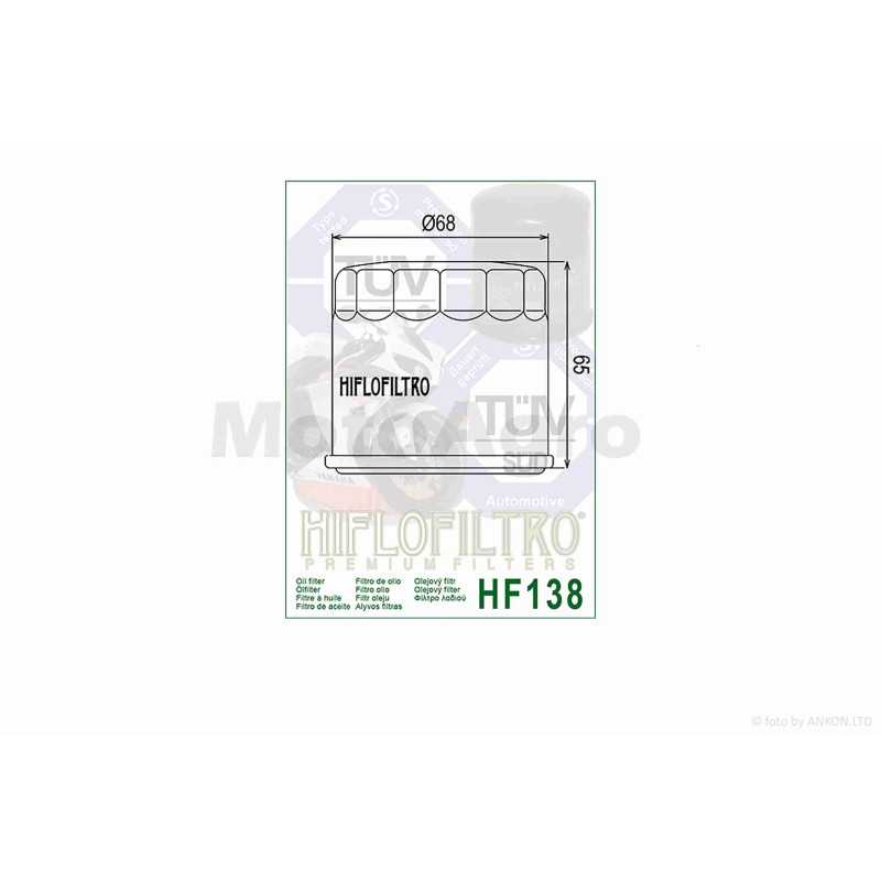 Фільтр масляний мото  HF138  чорний  D68/H65  "HIFLO"  ТАЙЛАНД