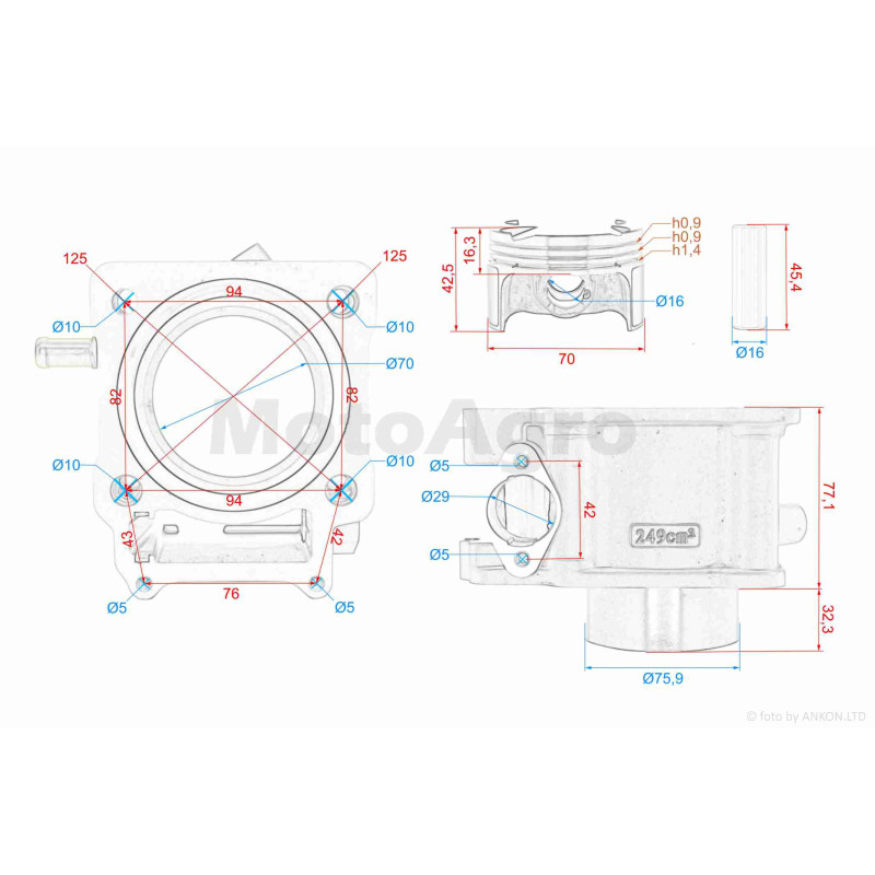 ЦПГ  CB250 (170MM-2)  D70, p16, h77, DOHC 4V, рідинне охолодження  #PRO  "LIPAI"