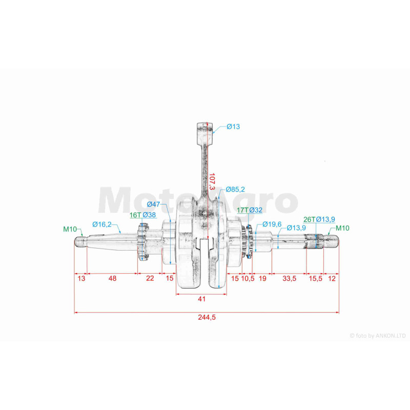 Колінвал  GY6 50/80  16T  #PRO  "LIPAI"
