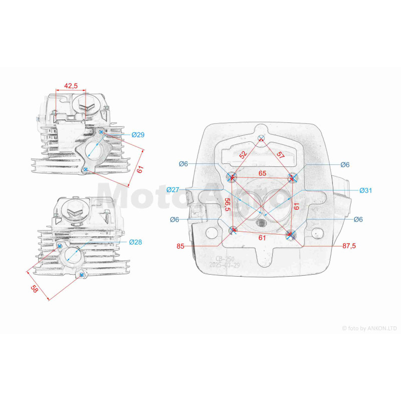 Головка циліндра  165FMM/166FMM CB200/CB250  D65.5, d27/31.5 у зборі  "LIPAI"  (чорна, TTR250)
