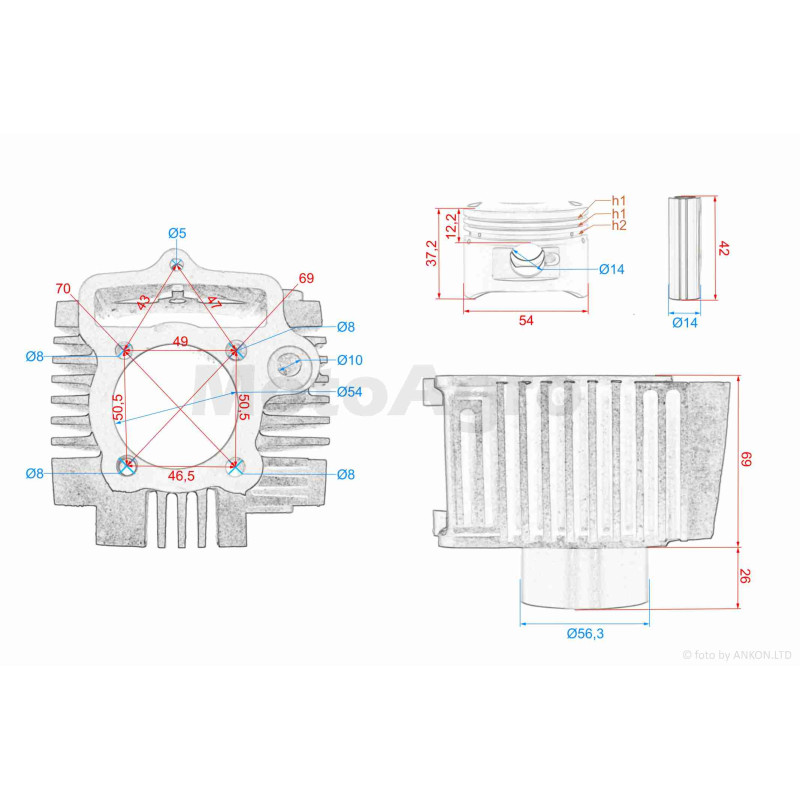 ЦПГ  Delta 125, TTR125-2 (154FMI-3 C125)  D54, p14, h69, чавун  #PRO  "LIPAI"