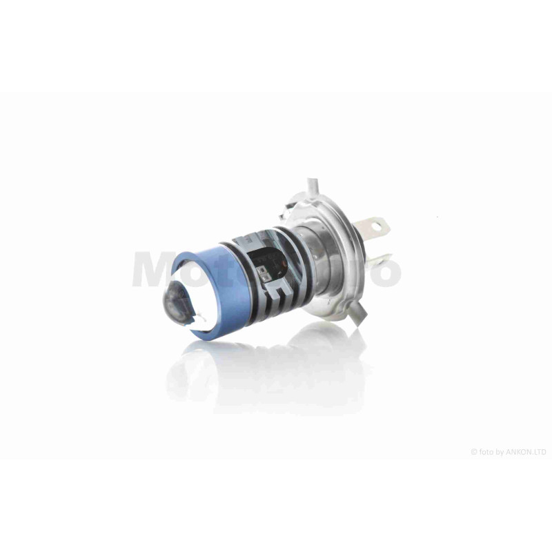 Лампа фари діодна  H4  12-85V, 12W  білий/жовтий, лінза, габарит червоний/синій, D27  "LIPAI"