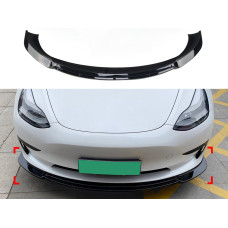 Спідниця накладка переднього бампера Maxton Design для Tesla Model 3 2017-2024 ABS пластик, колір чорний глянець