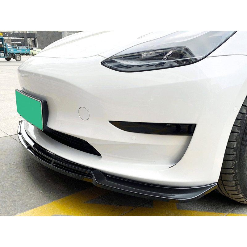 Спідниця накладка переднього бампера Maxton Design для Tesla Model 3 2017-2024 ABS пластик, колір чорний глянець