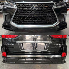 Комплект обвісу Lexus LX570 2015-2022 стиль 2021 (спідниця передня та задня, решітка) КОЛІР ЧОРНИЙ 218