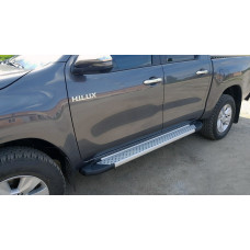 Бокові пороги Allmond Grey (2 шт. алюміній) для Toyota Hilux 2015- рр