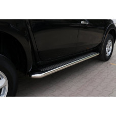 Бокові пороги Maydos V2 (2 шт., алюміній -2026 нерж) для Mitsubishi L200 2015-2024 рр