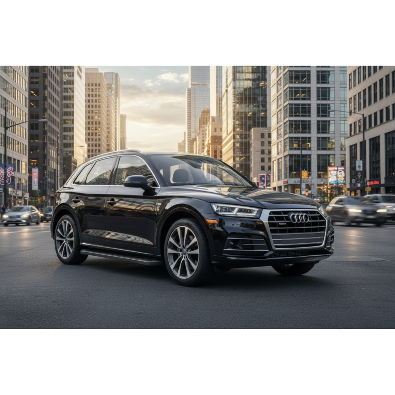 Бокові пороги Allmond Black (2 шт., Алюміній) для Ауди Q5 2017-2025 рр