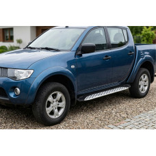 Бокові пороги Shining V1 (2 шт. Алюміній) для Mitsubishi L200 2006-2015 рр