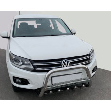 Кенгурятник WT003 (нерж) 60 мм з написом для Volkswagen Tiguan 2007-2016 рр