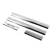 Накладки на внутрішню частину порогу (нерж) 2 шт (з написом) OmsaLine - Італійська нержавійка для Volkswagen Jetta 2006-2011 рр