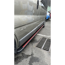 Бокові пороги Maya Red-Black (2 шт. Алюміній) довга база для Opel Vivaro 2001-2015 рр