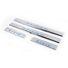 Накладки на пороги сині (Carmos 4 шт нерж.) для Honda Civic 1995-2001 рр