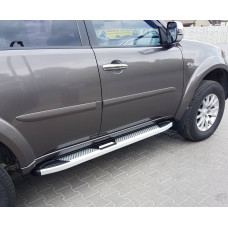 Бокові пороги Mevsim Grey (2 шт. Алюміній) для Mitsubishi Pajero Sport 2008-2015 рр