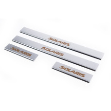 Накладки на пороги Carmos Solaris V1 (4 шт нерж) для Hyundai Accent 2011-2017 рр