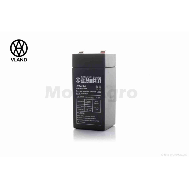 АКБ  SLA  4V 4.5A  48-48-102-108mm  OT4.5-4  "VLAND"  (2026)