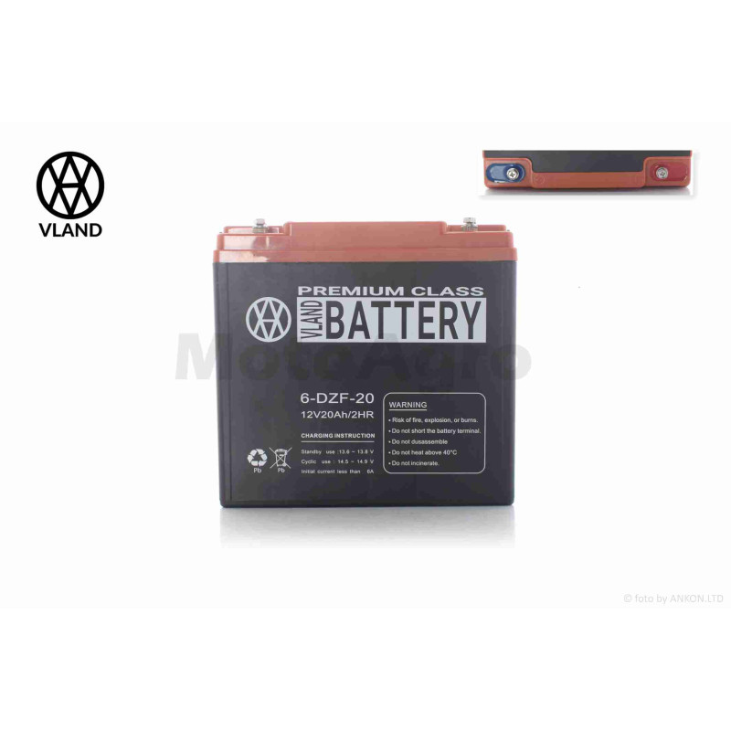 Акумулятор  AGM  12V  20A  180-78-170mm  6-DZF-20  тяговий  "VLAND"  (E-bike, електро вело/скутери 2025)