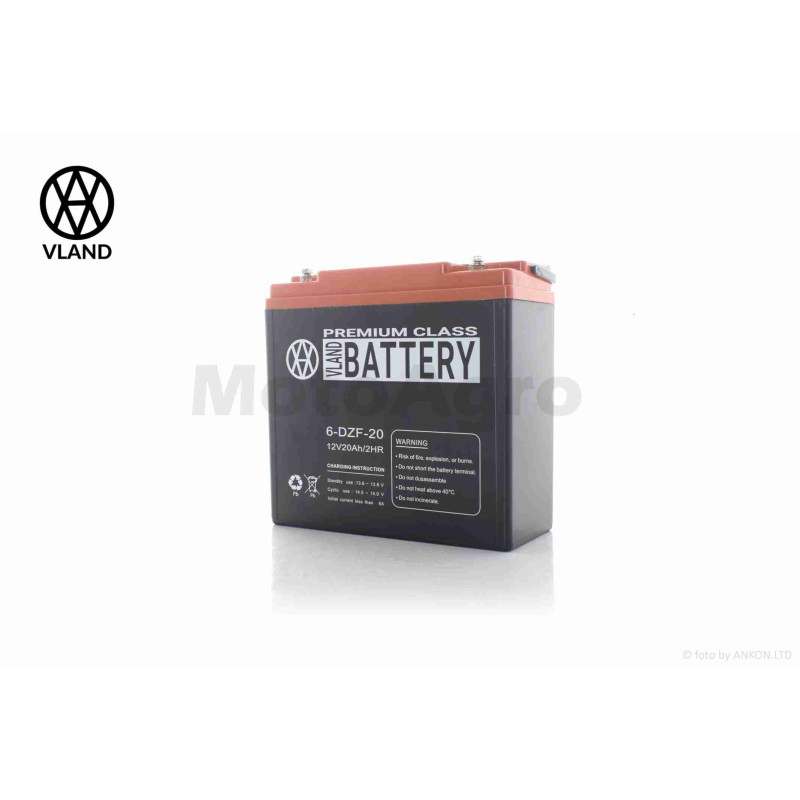 Акумулятор  AGM  12V  20A  180-78-170mm  6-DZF-20  тяговий  "VLAND"  (E-bike, електро вело/скутери 2025)