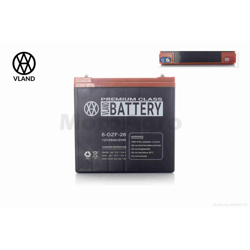 Акумулятор  AGM  12V  26A  180-78-170mm  6-DZF-26  тяговий  "VLAND"  (E-bike, електро вело/скутери 2025)