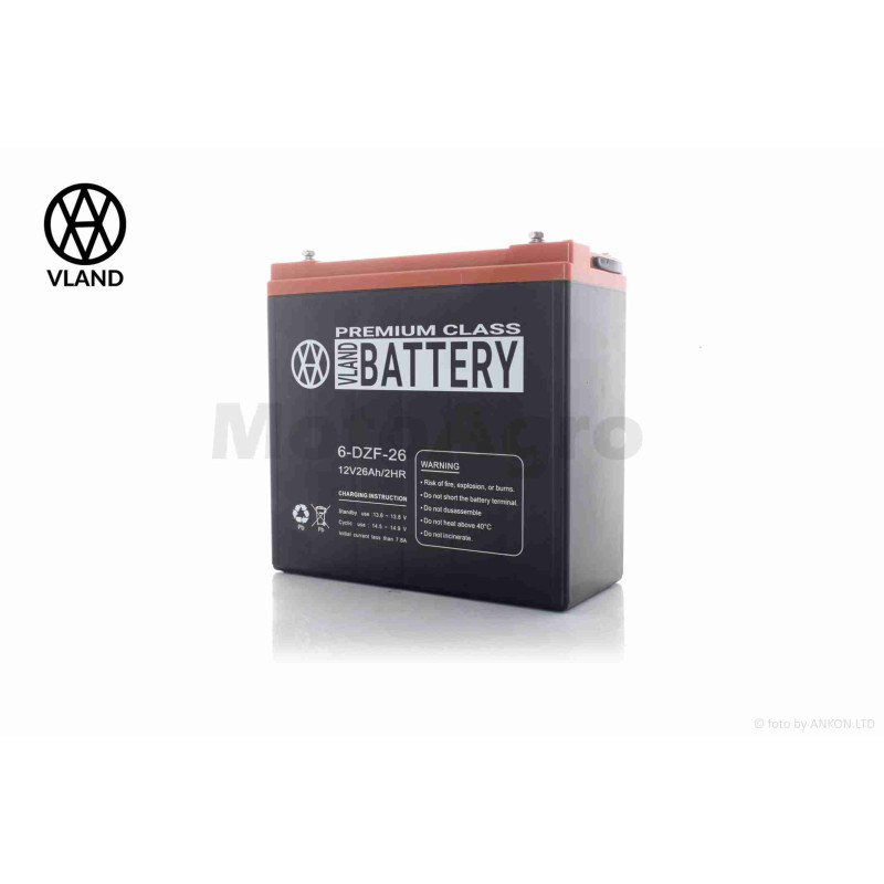 Акумулятор  AGM  12V  26A  180-78-170mm  6-DZF-26  тяговий  "VLAND"  (E-bike, електро вело/скутери 2025)