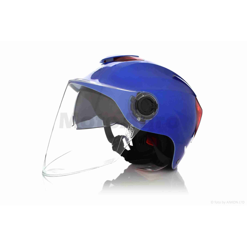 Шолом відкритий (мото 50cc/вело/самокат)  "DAVID"  (#D308, синій глянсовий, M-XL, окуляри, ABS)