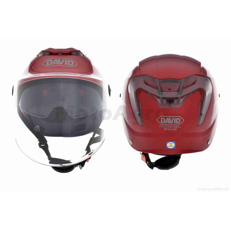 Шолом відкритий (мото 50cc/вело/самокат)  "DAVID"  (#S308, червоний глянсовий, M-XL, окуляри)