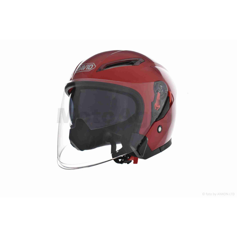 Шолом відкритий  "DAVID"  (#D019, червоний глянсовий, XL, окуляри, ABS)