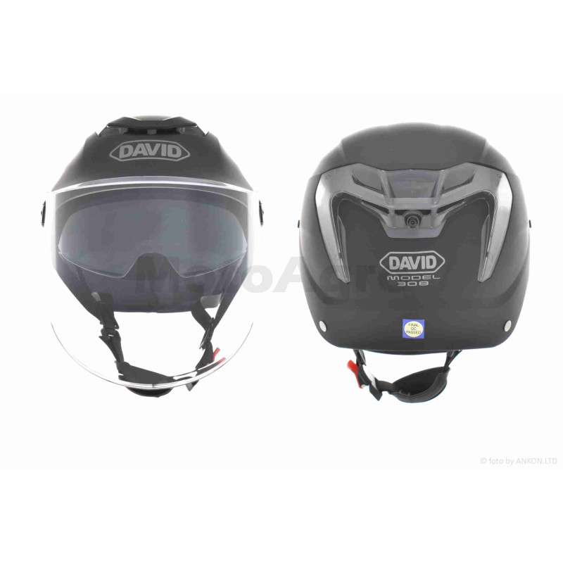 Шолом відкритий (мото 50cc/вело/самокат)  "DAVID"  (#S308, чорний матовий, M-XL, окуляри)