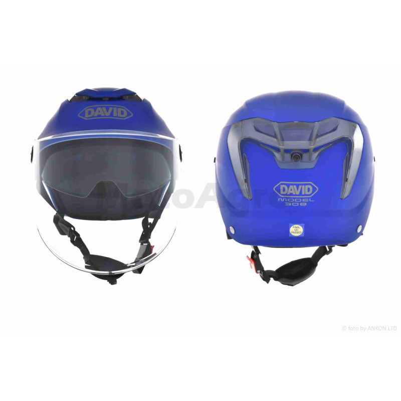 Шолом відкритий (мото 50cc/вело/самокат)  "DAVID"  (#S308, синій матовий, M-XL, окуляри, ABS)
