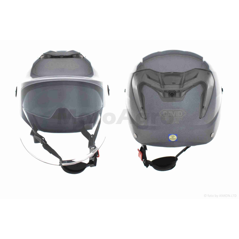 Шолом відкритий (мото 50cc/вело/самокат)  "DAVID"  (#S308, сірий глянсовий, M-XL, окуляри)