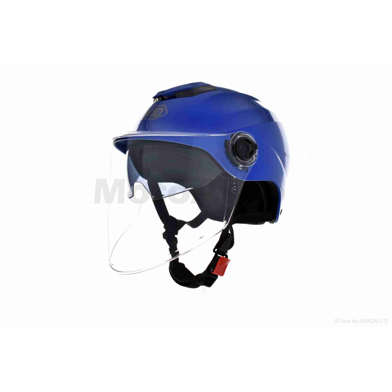 Шолом відкритий (мото 50cc/вело/самокат)  "DAVID"  (#S308, синій глянсовий, M-XL, окуляри)