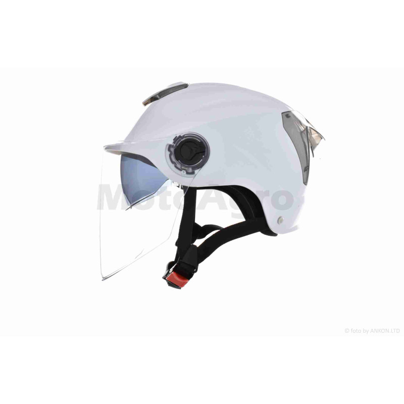 Шолом відкритий (мото 50cc/вело/самокат)  "DAVID"  (#S308, білий глянсовий, M-XL, окуляри)