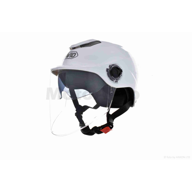 Шолом відкритий (мото 50cc/вело/самокат)  "DAVID"  (#S308, білий глянсовий, M-XL, окуляри)