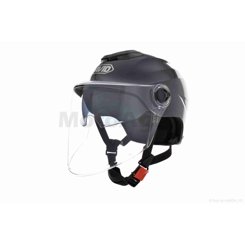 Шолом відкритий (мото 50cc/вело/самокат)  "DAVID"  (#S308, чорний глянсовий, M-XL, окуляри)