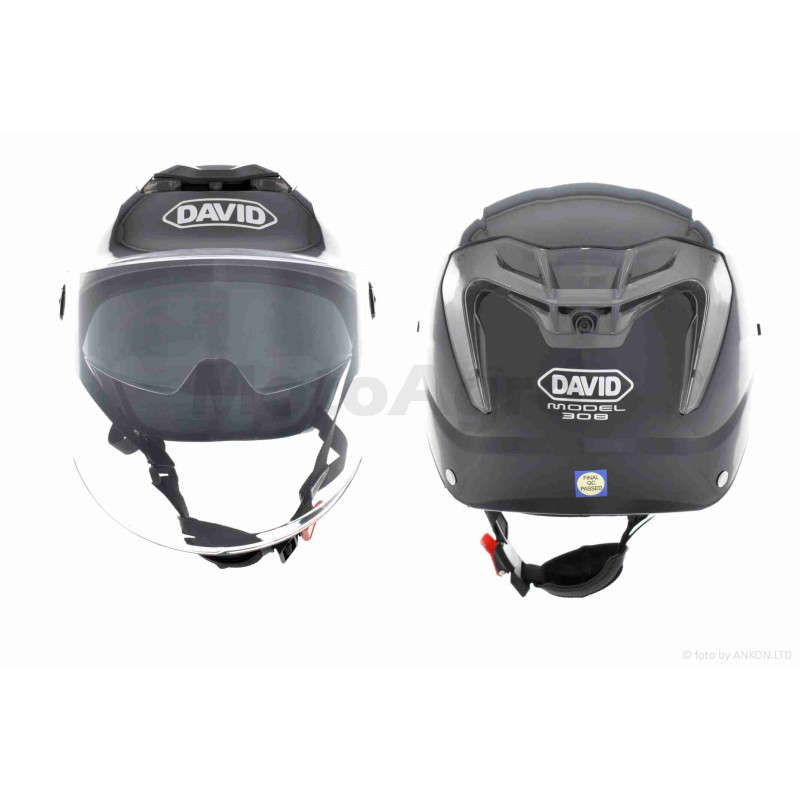 Шолом відкритий (мото 50cc/вело/самокат)  "DAVID"  (#S308, чорний глянсовий, M-XL, окуляри)