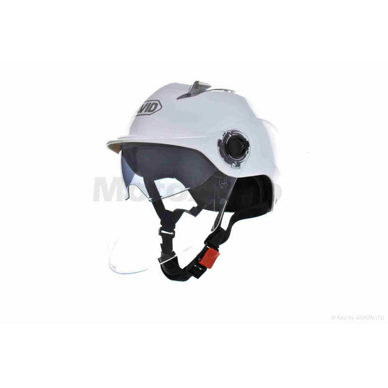 Шолом відкритий (мото 50cc/вело/самокат)  "DAVID"  (#S309, білий глянсовий, M-XL, окуляри)