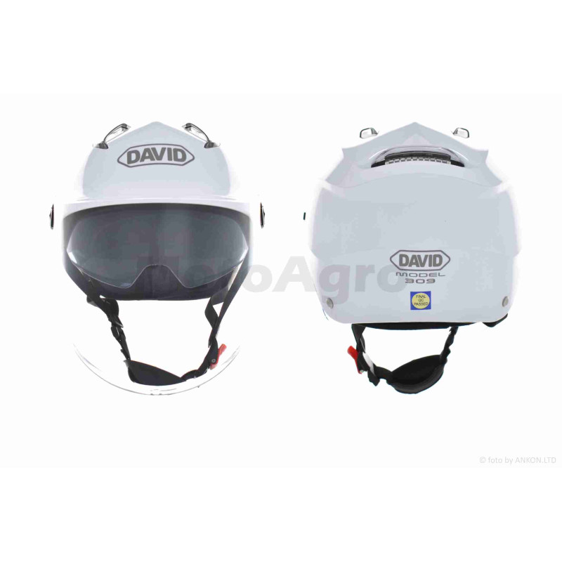 Шолом відкритий (мото 50cc/вело/самокат)  "DAVID"  (#S309, білий глянсовий, M-XL, окуляри)