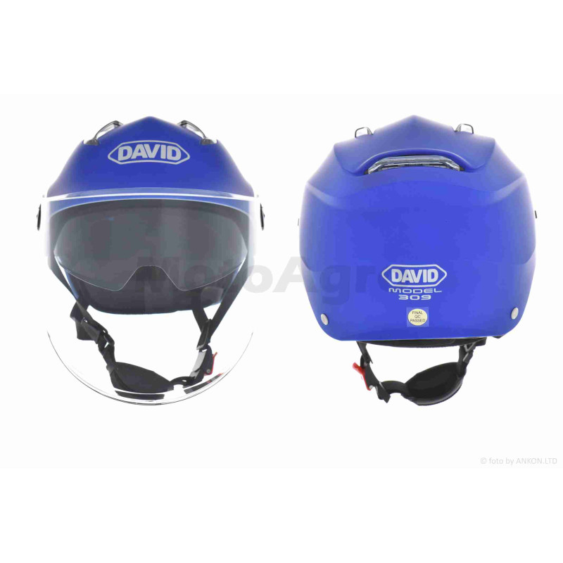 Шолом відкритий (мото 50cc/вело/самокат)  "DAVID"  (#S309, синій матовий, M-XL, окуляри, ABS)