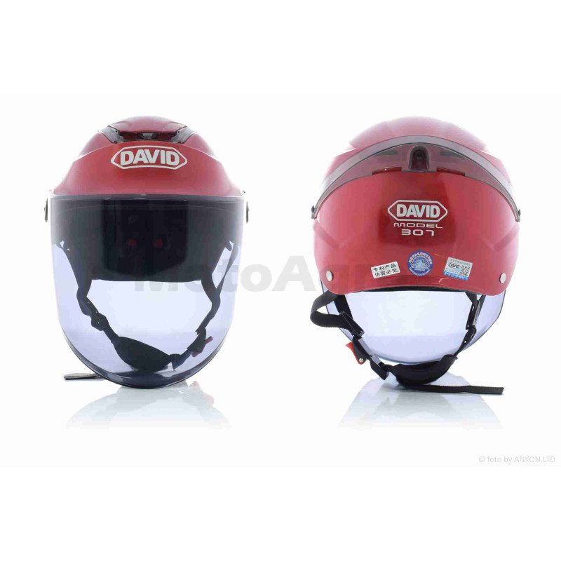 Шолом відкритий  "DAVID"  (#S307, червоний глянсовий, тонований візор, M-XL, ABS)