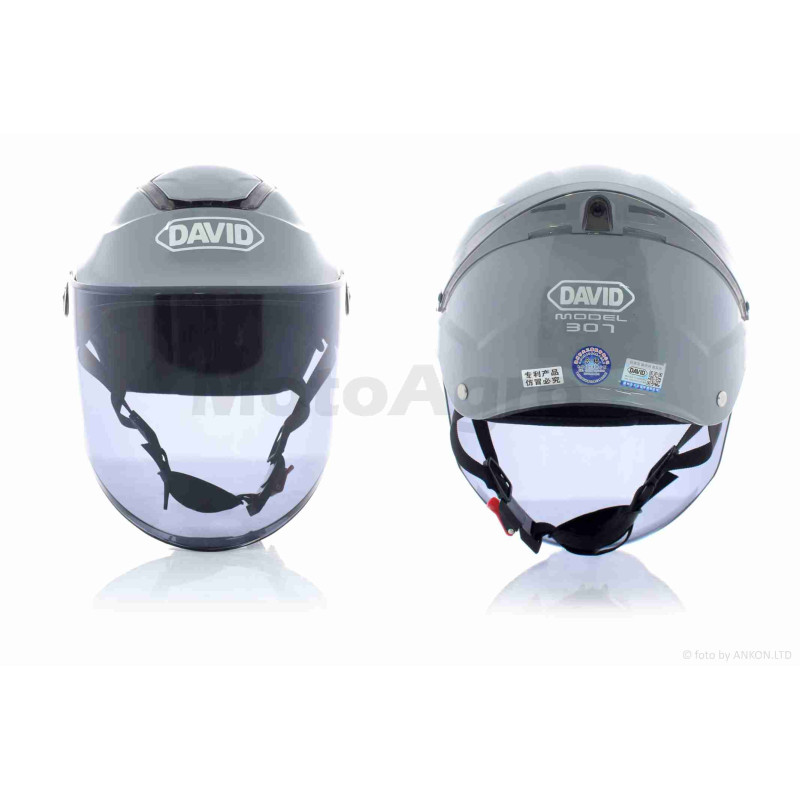 Шолом відкритий  "DAVID"  (#D307, сірий глянсовий, тонований візор, M-XL, ABS)