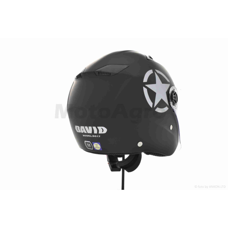 Шолом відкритий  "DAVID"  (#D017, чорний матовий Willys Star, XL, ABS, сіра зірка)