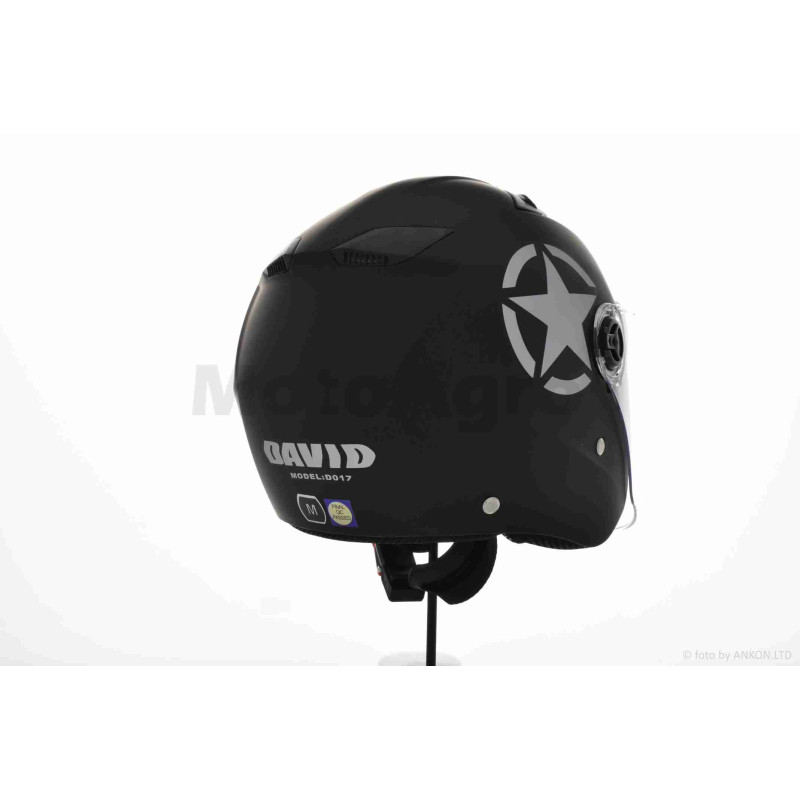 Шолом відкритий  "DAVID"  (#D017, чорний матовий Willys Star, XL, ABS, сіра зірка)