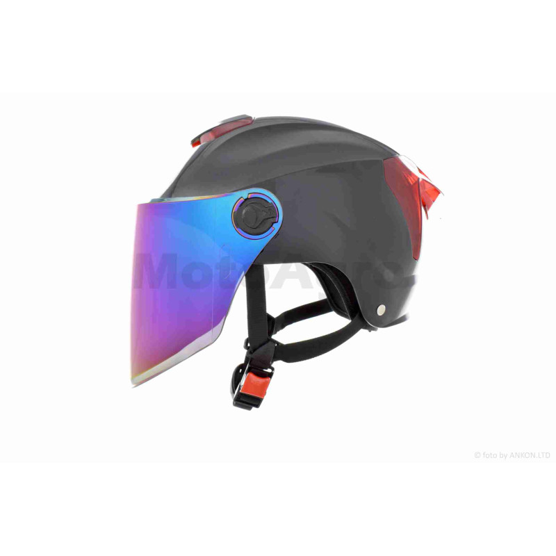 Шолом відкритий (мото 50cc/вело/самокат)  "DAVID"  (#D308, чорний глянсовий, M-XL, візер хамелеон)