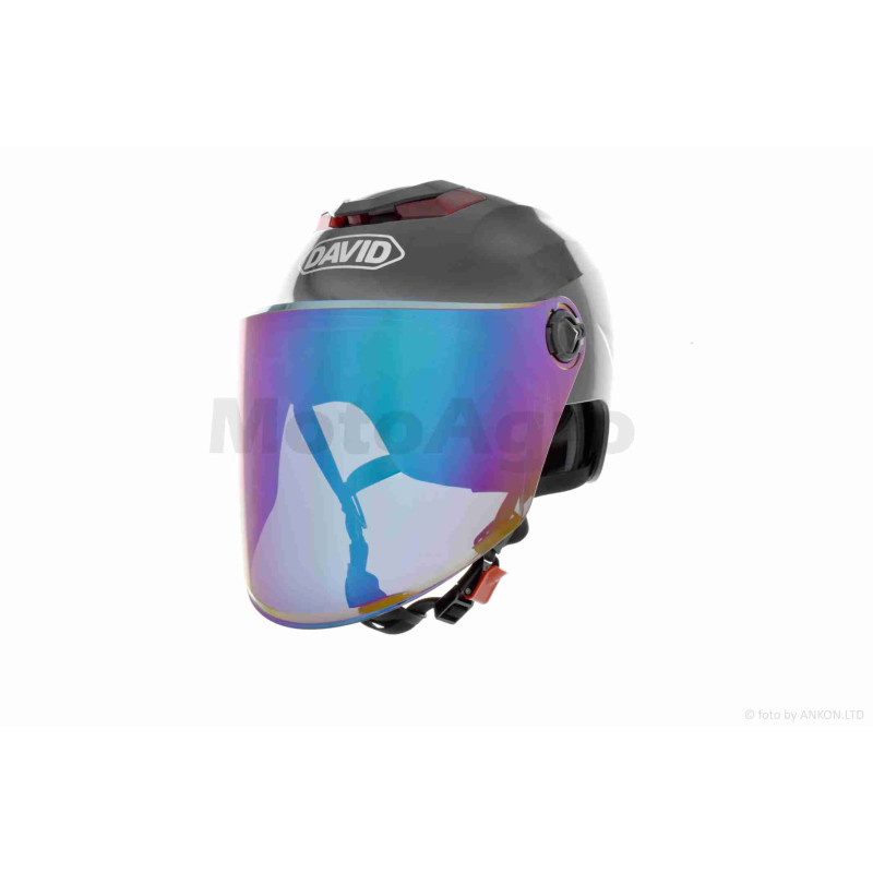 Шолом відкритий (мото 50cc/вело/самокат)  "DAVID"  (#D308, чорний глянсовий, M-XL, візер хамелеон)