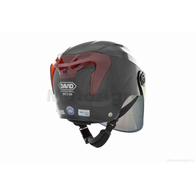 Шолом відкритий (мото 50cc/вело/самокат)  "DAVID"  (#D308, чорний глянсовий, M-XL, візер хамелеон)