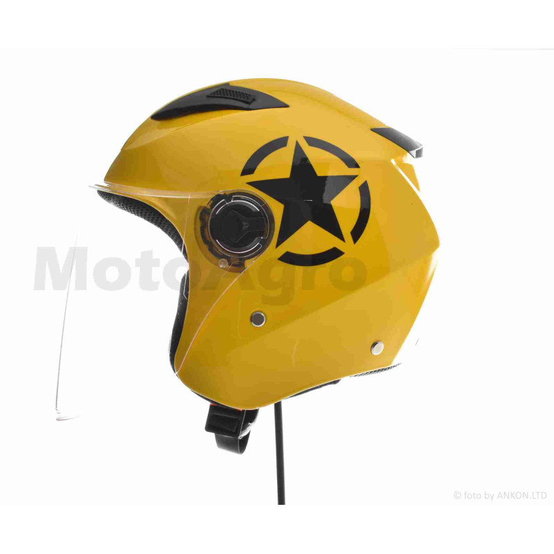 Шолом відкритий  "DAVID"  (#D017, жовтий Willys Star, M, ABS, чорна зірка)
