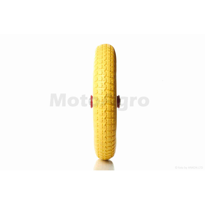 Колесо для тачки у зборі  3.00-8  (поліуретанове, жовте, втулка Ø16)