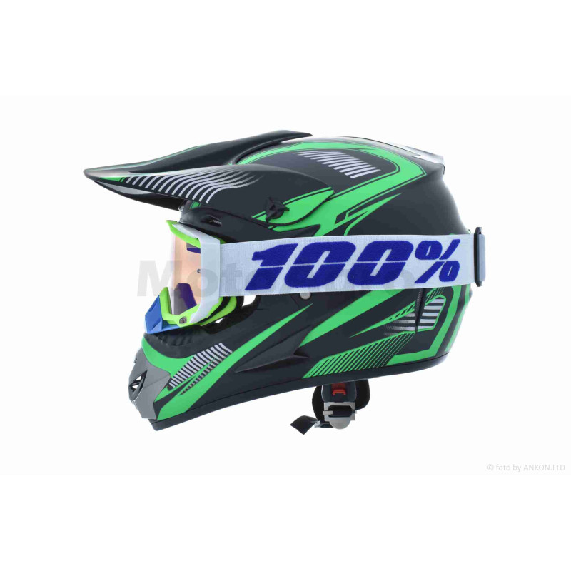 Шолом кросовий  "IBK"  (#HETOSHI, чорно-зелений, матовий, M, +кросові окуляри)